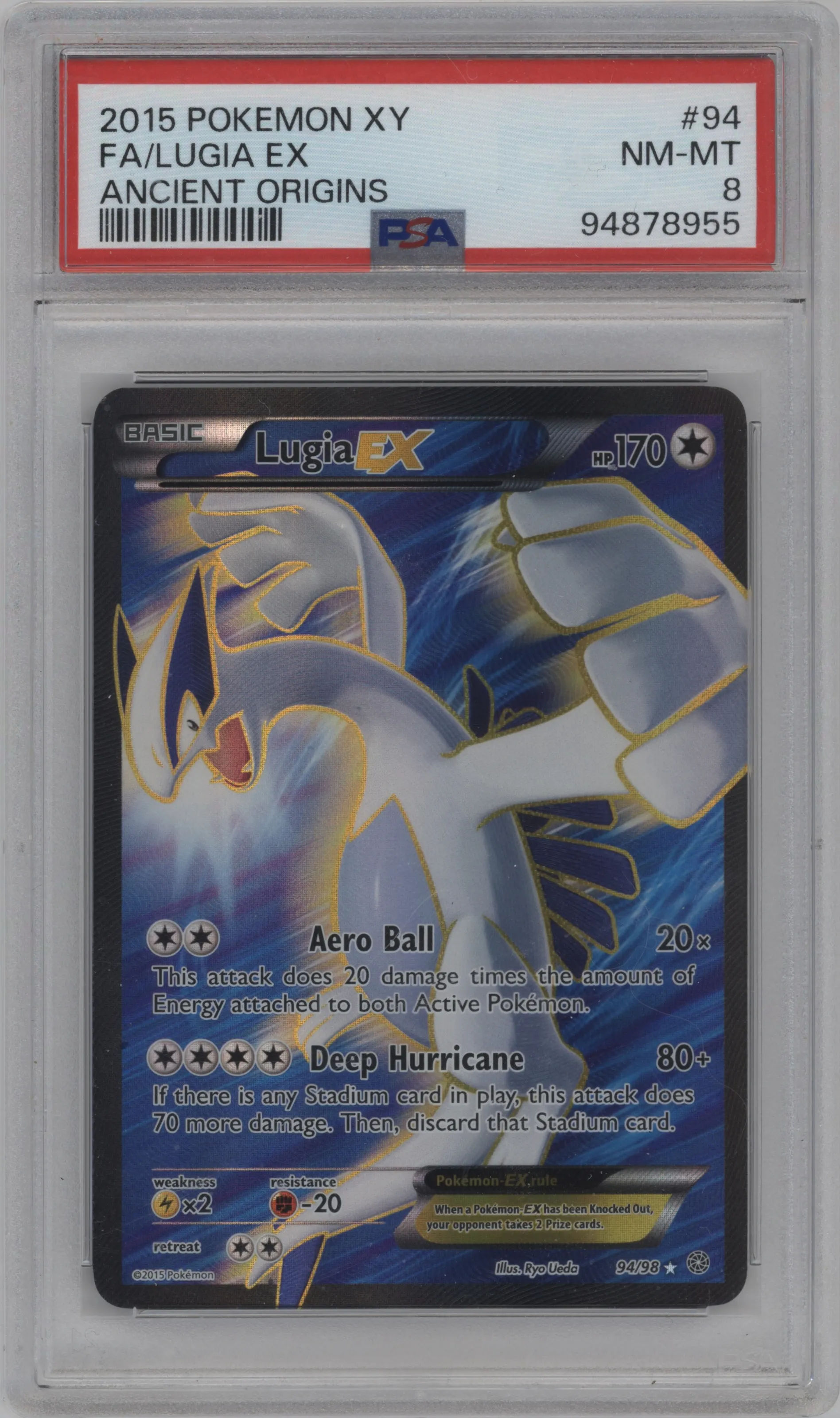 2015 Pokemon XY Ancient Origins Lugia EX #94 PSA 8