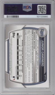 Junior Caminero from the 2023 Bowman  set graded by PSA and given an overall grade of 9.
