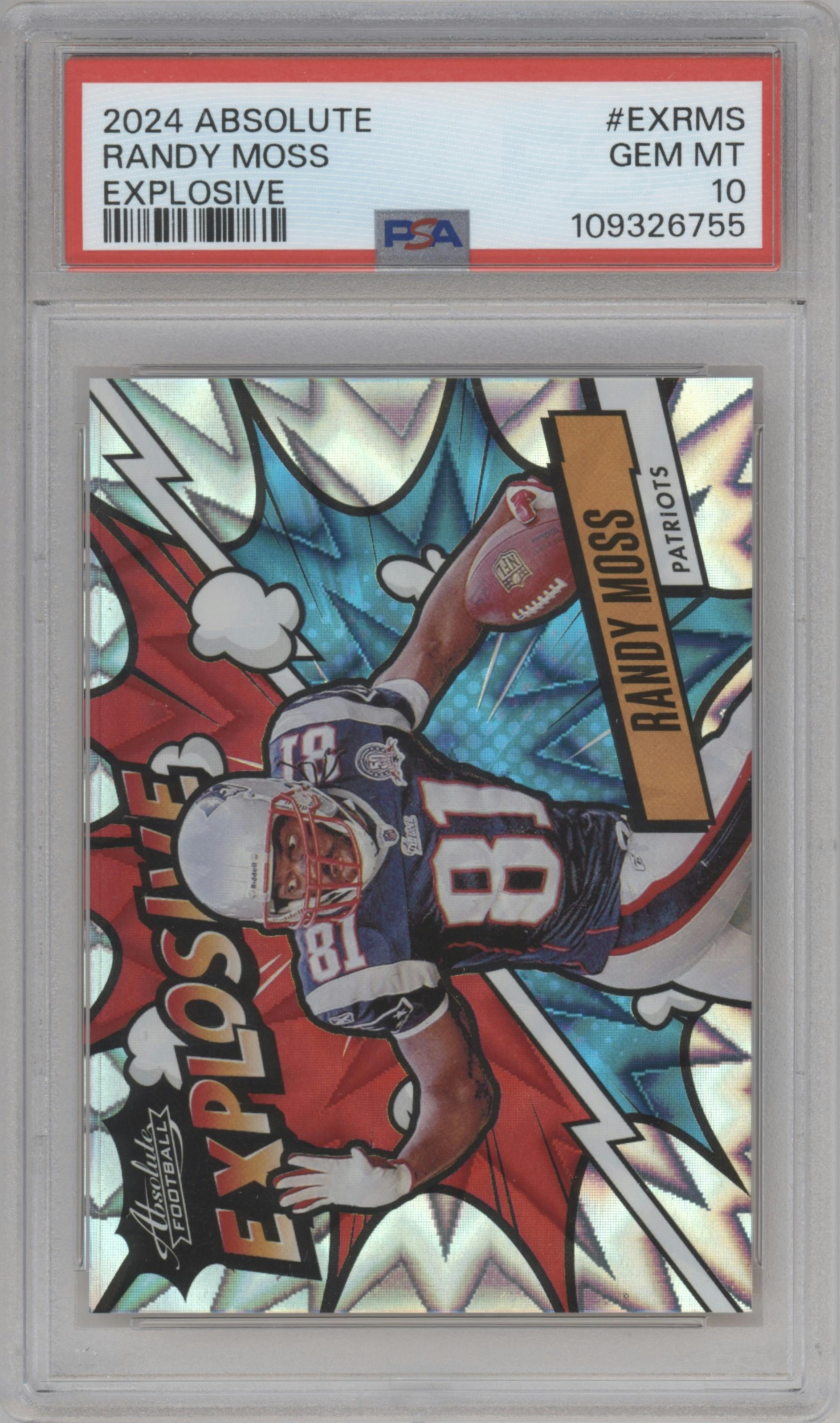 Randy Moss from the 2024 Panini Absolute set graded by PSA and given an overall grade of 10.