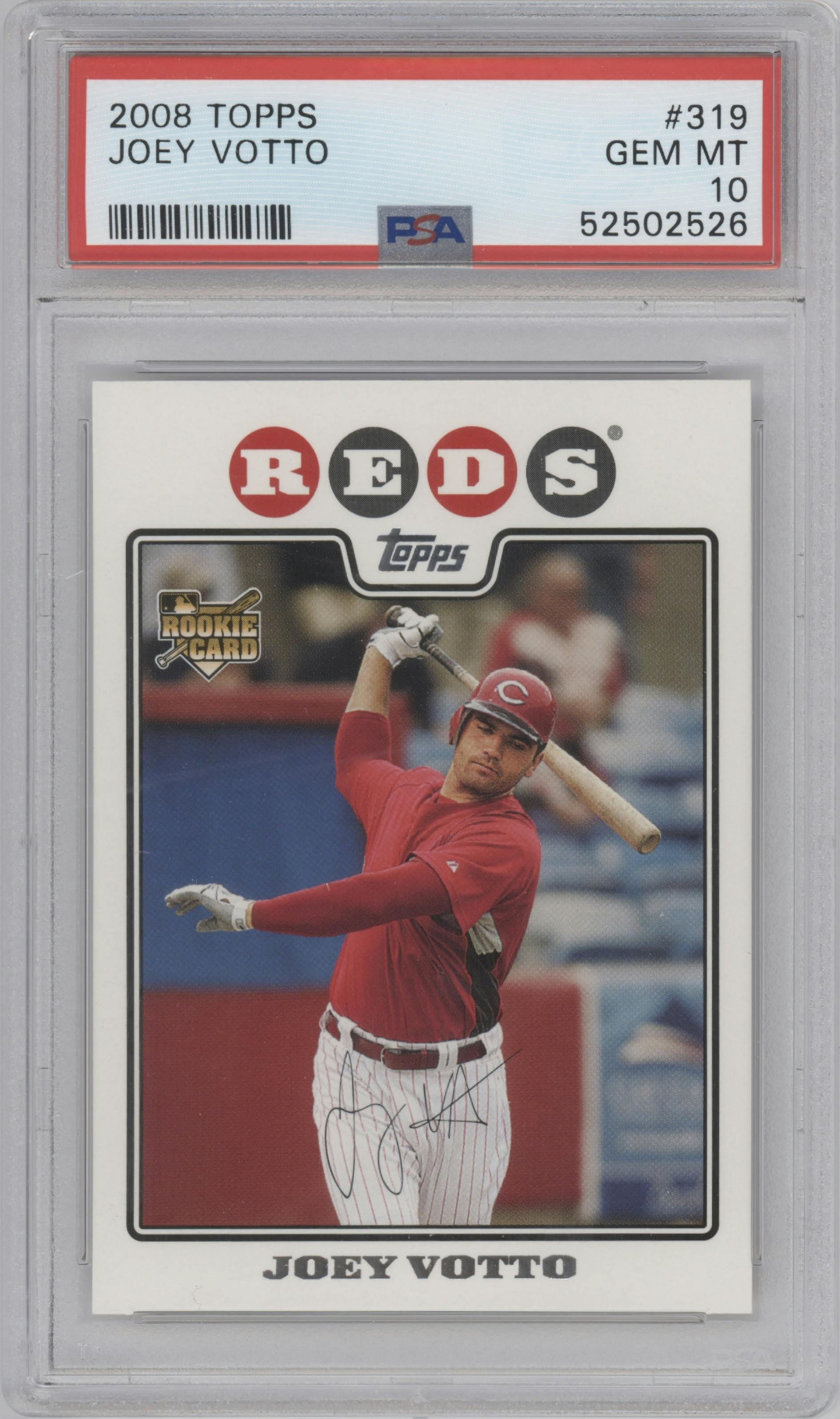 Joey Votto from the 2008 Topps set graded by PSA and given an overall grade of 10.