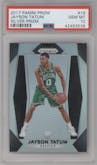 Jayson Tatum from the 2017-18 Panini Prizm  set featuring a Silver Prizm parallel graded by PSA and given an overall grade of 10.