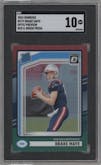 Drake Maye from the 2024 Donruss set featuring a Red and Green parallel graded by SGC and given an overall grade of 10.