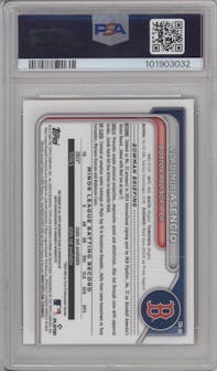 Vladimir Asencio from the 2024 Bowman Chrome set featuring a Gold Refractor parallel graded by PSA and given an overall grade of 9.