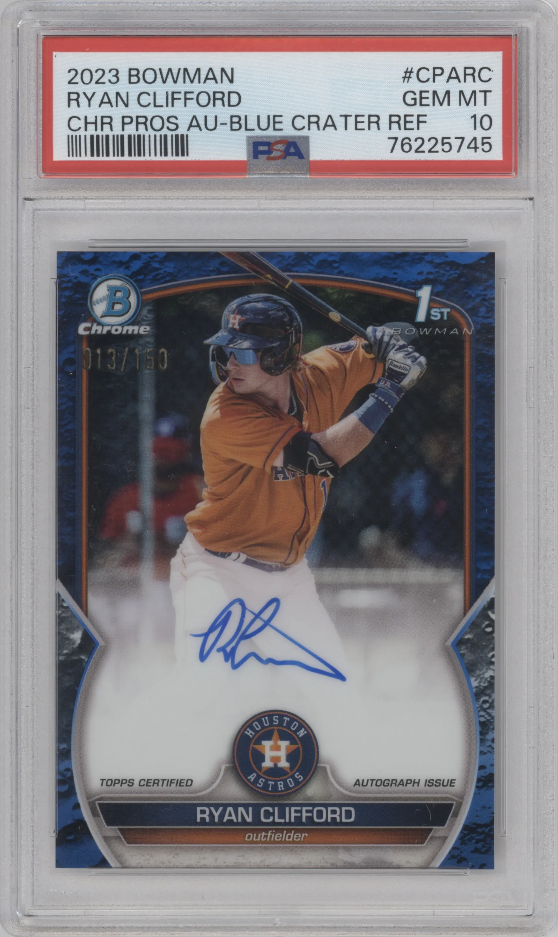 2023 Bowman Chr.Pros.Auto Ryan Clifford Blue Lunar Crater Refractor PSA 10