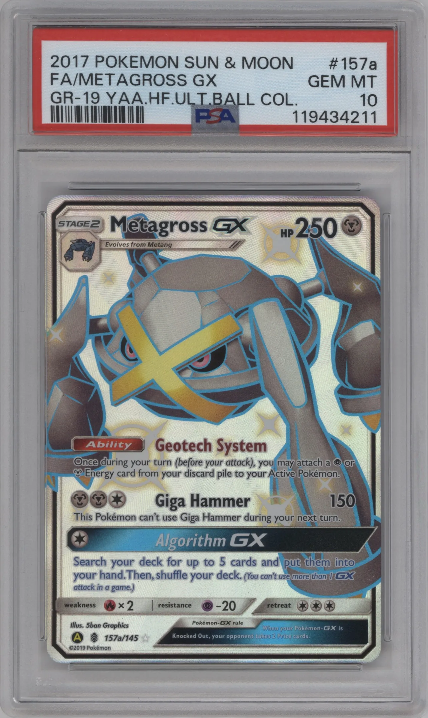 2017 Pokemon S&M Guardians Rising Metagross GX Hidden Fates Ultra Ball Collection #157a PSA 10