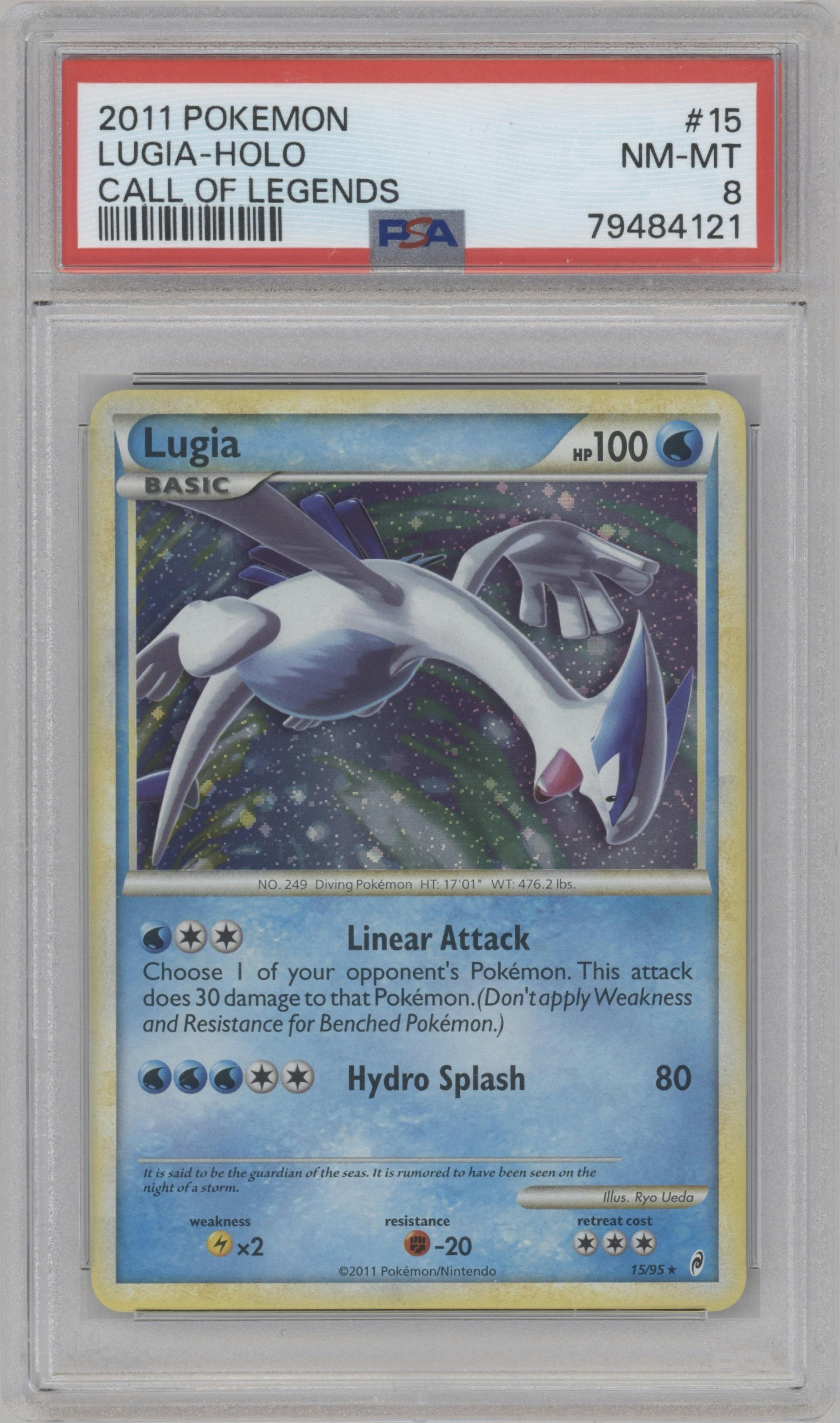Lugia from the 2011 Pokemon  set graded by PSA and given an overall grade of 8.
