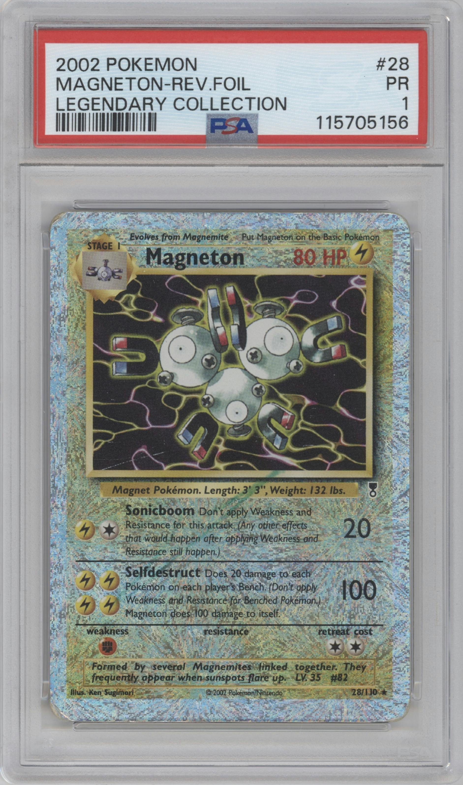 Magneton from the 2002 Pokemon  set graded by PSA and given an overall grade of 1.