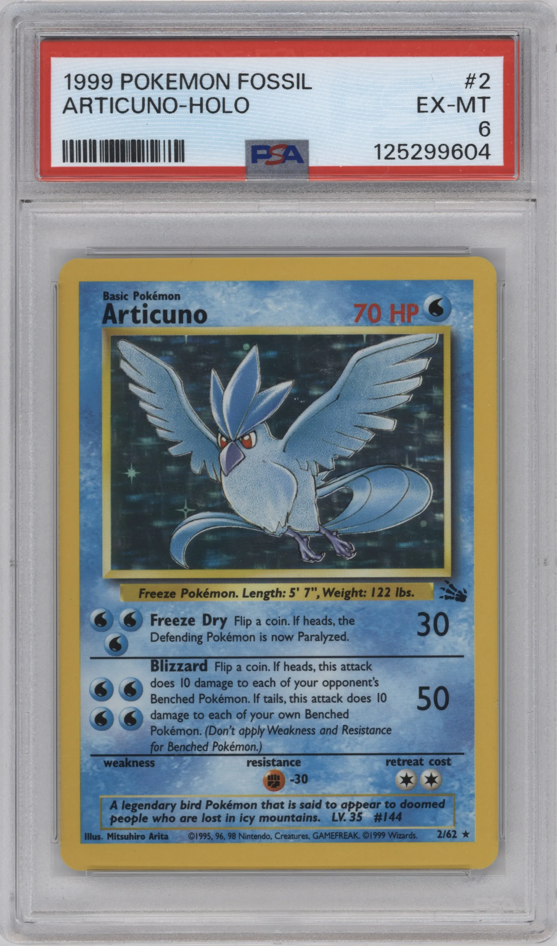 1999 Pokemon Fossil Articuno #2 PSA 6
