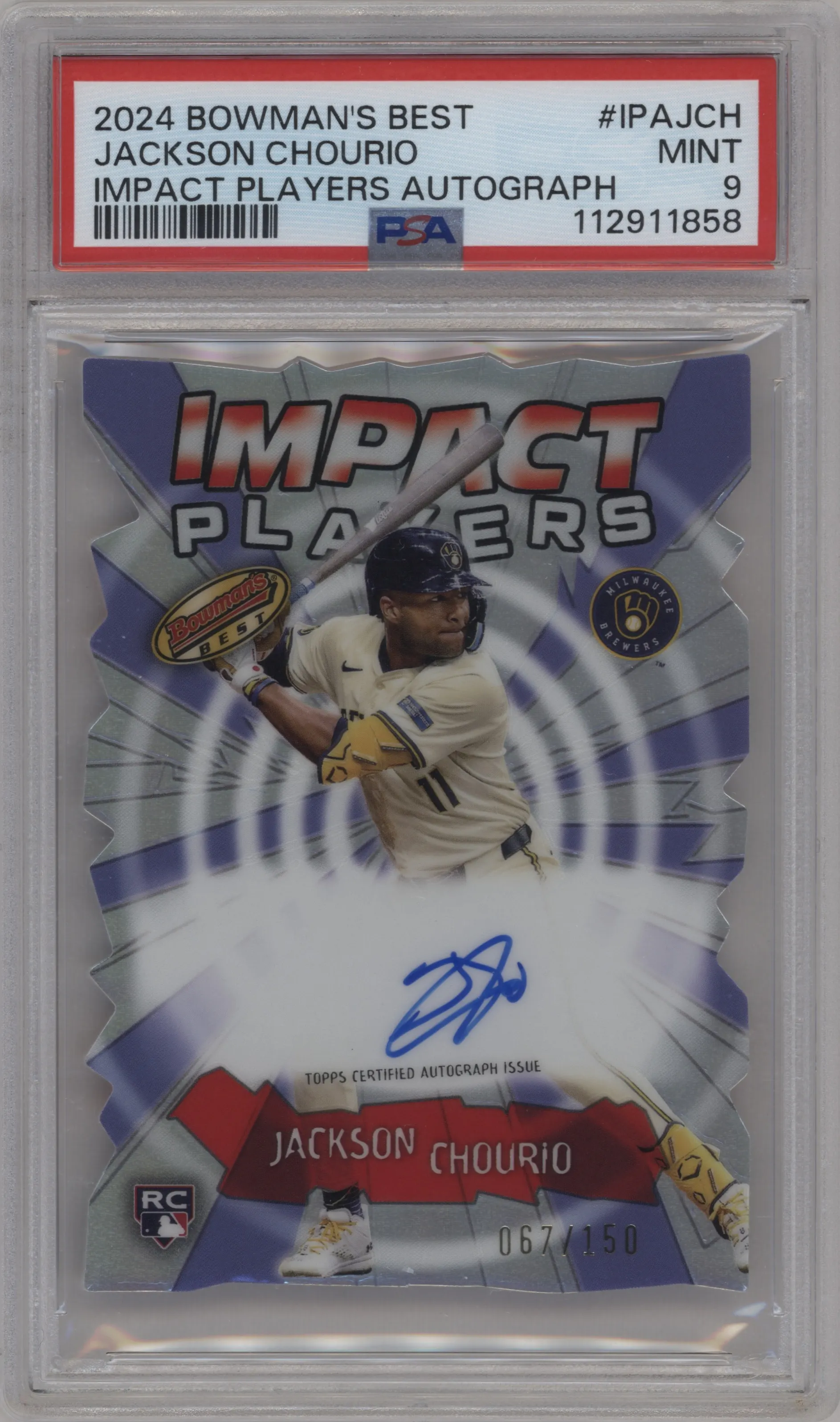 2024 Bowman's Best Impact Players Auto Jackson Chourio #IPA-JCH PSA 9