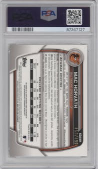 Mac Horvath from the 2023 Bowman Draft set featuring a Refractor parallel graded by PSA and given an overall grade of 9.