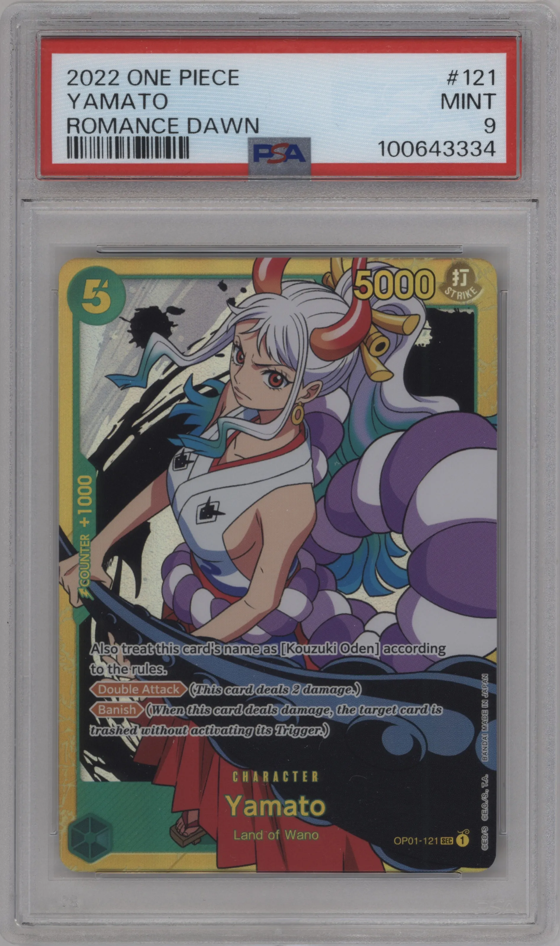 2022 One Piece Romance Dawn Yamato SEC #OP01-121 SEC PSA 9