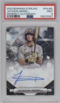 Jackson Merrill from the 2023 Bowman Sterling set graded by PSA and given an overall grade of 9.