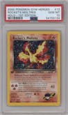 Rocket's Moltres from the 2000 Pokemon GH set graded by PSA and given an overall grade of 10.