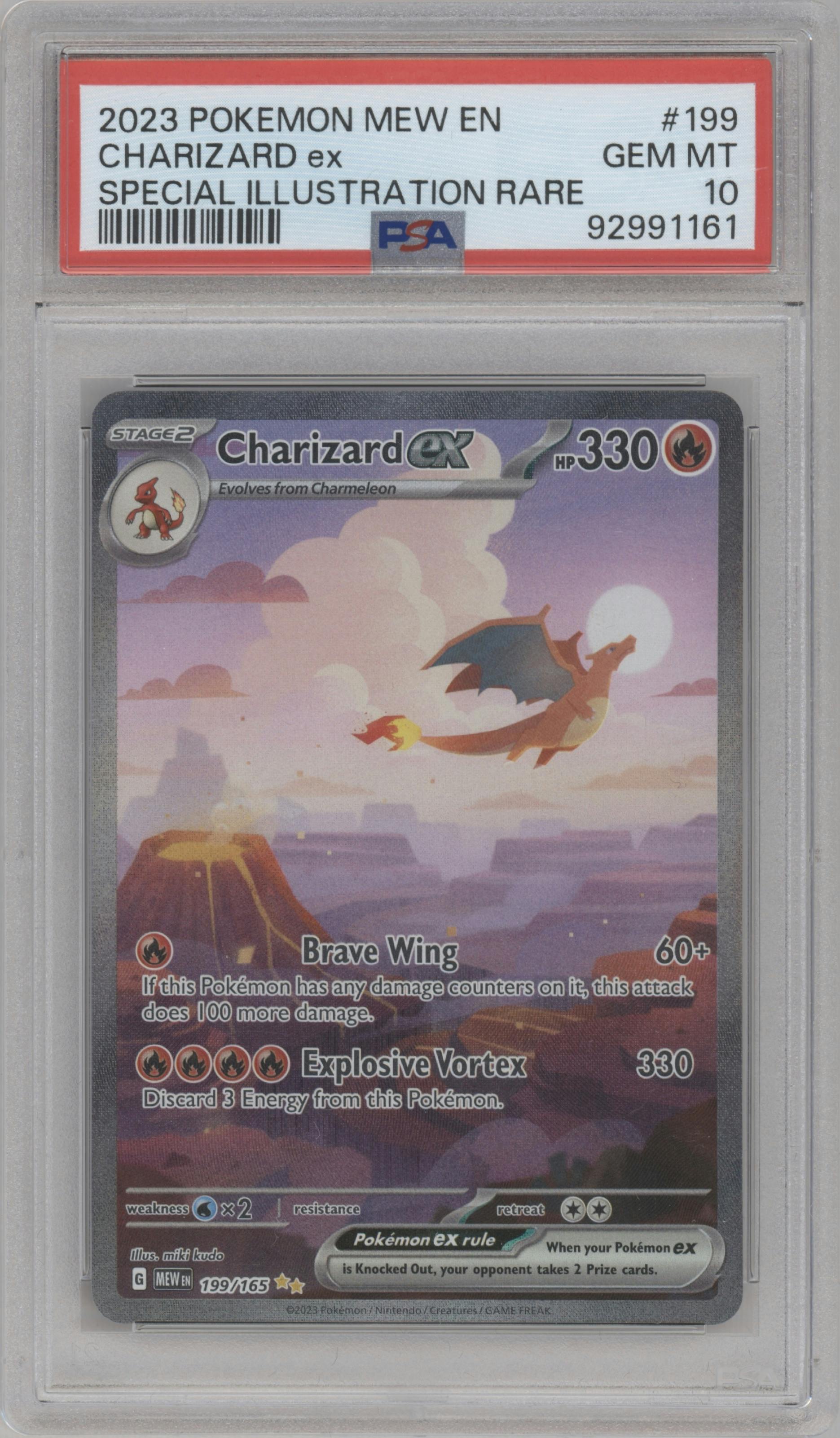 Charizard ex from the 2023 Pokemon SV set graded by PSA and given an overall grade of 10.