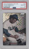 Jackie Robinson from the 2022 Stadium Club Chrome set featuring a X-Fractor parallel graded by PSA and given an overall grade of 10.