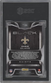 Chris Olave from the 2022 Panini Black set featuring a Emerald parallel graded by SGC and given an overall grade of 9.5.