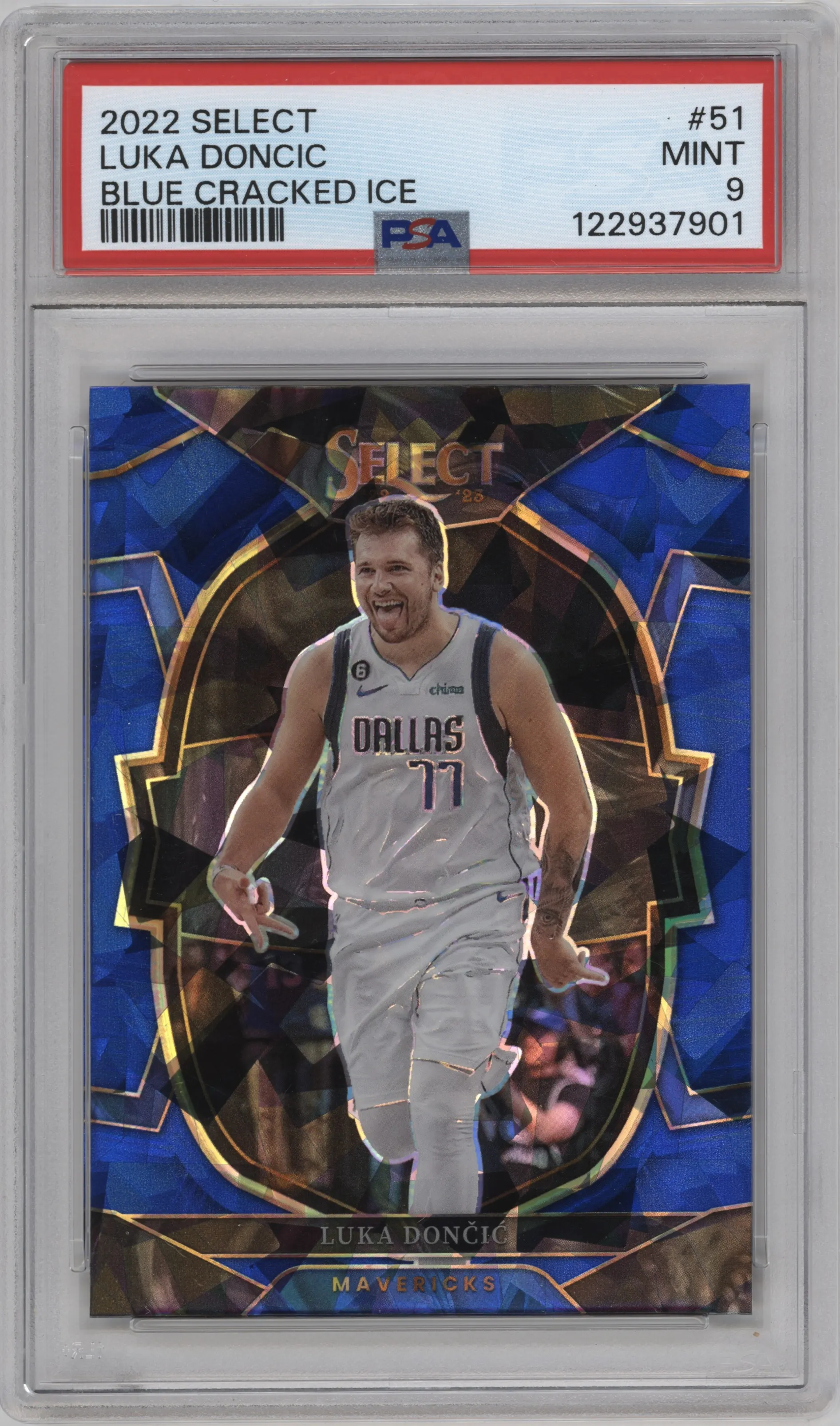2022 Panini Select Luka Doncic Blue Cracked Ice PSA 9