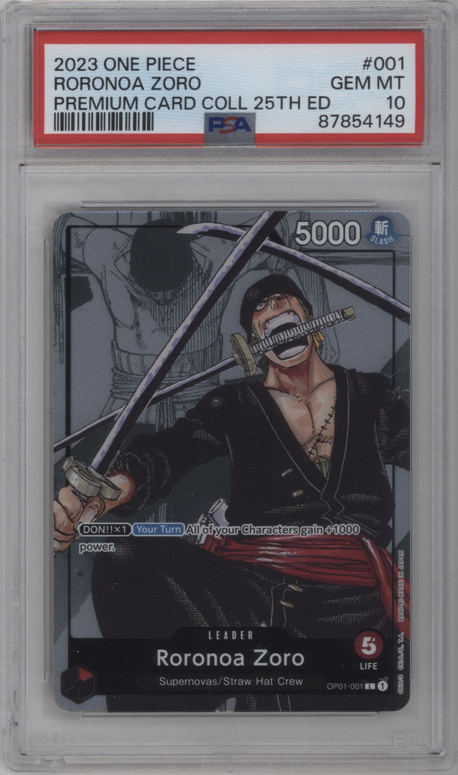 2023 One Piece Premium Collection 25th Ed. Roronoa Zoro PSA 10