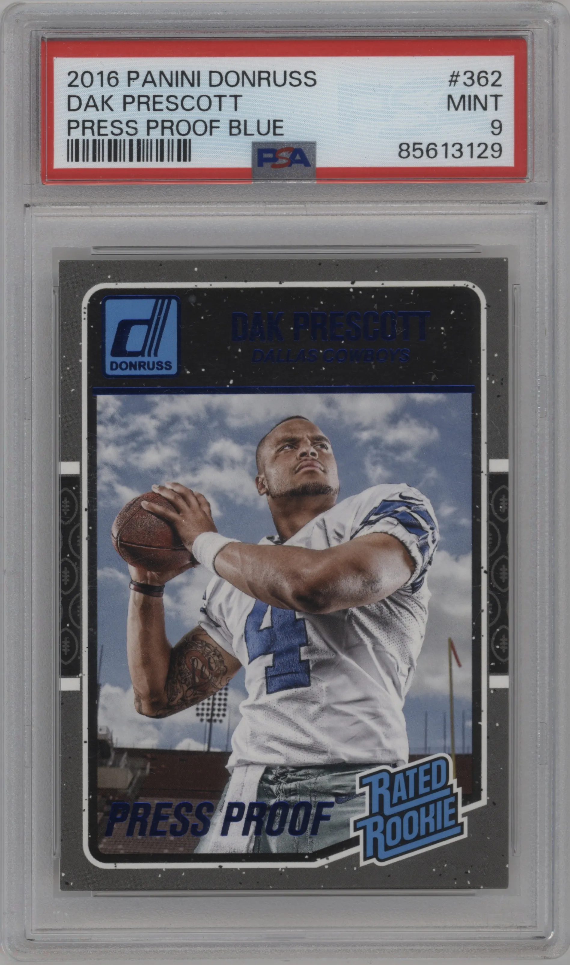 2016 Panini Donruss Rated Rookie Dak Prescott Press Proof Blue #362 PSA 9