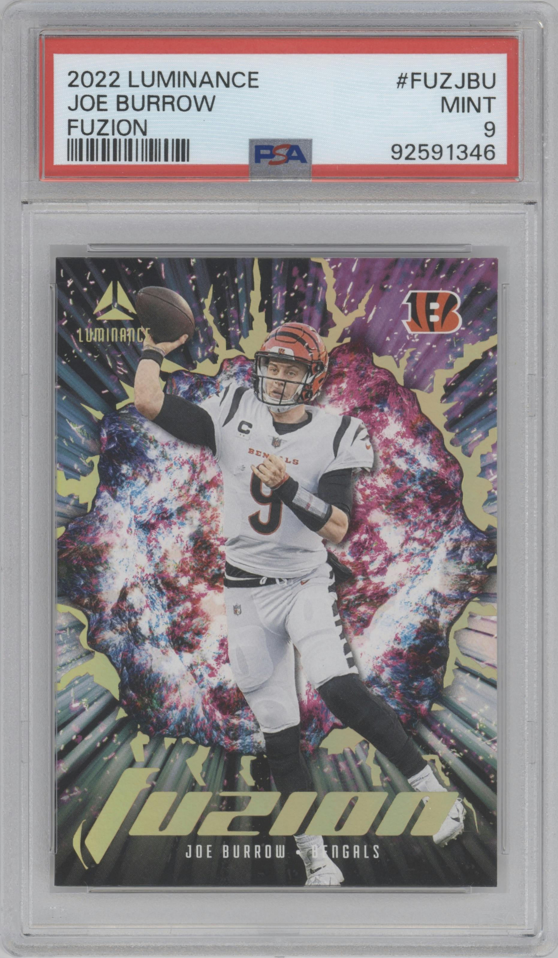 Joe Burrow from the 2022 Panini Luminance set graded by PSA and given an overall grade of 9.