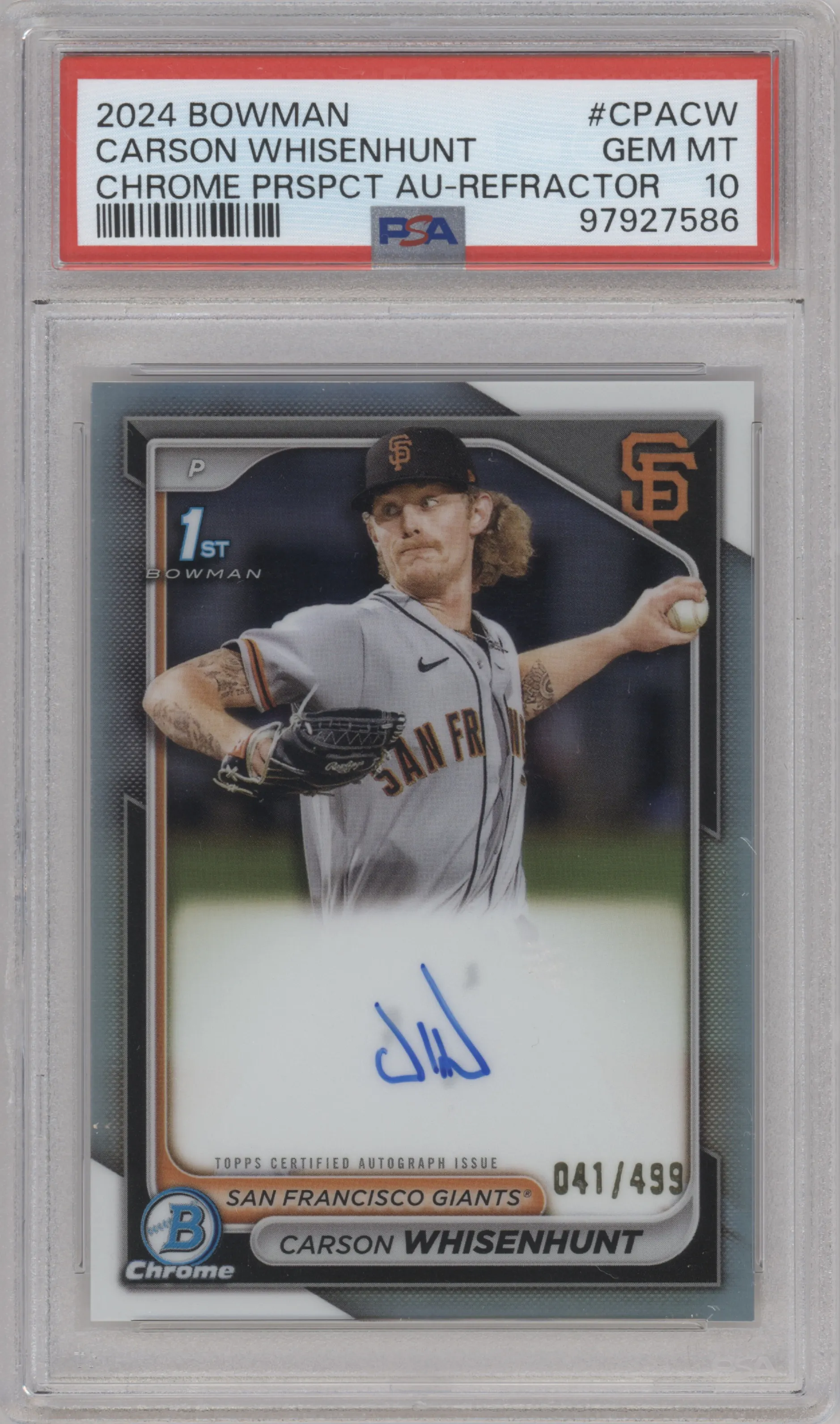 2024 Bowman Chr.Pros.Auto Carson Whisenhunt Refractor #CPA-CW PSA 10