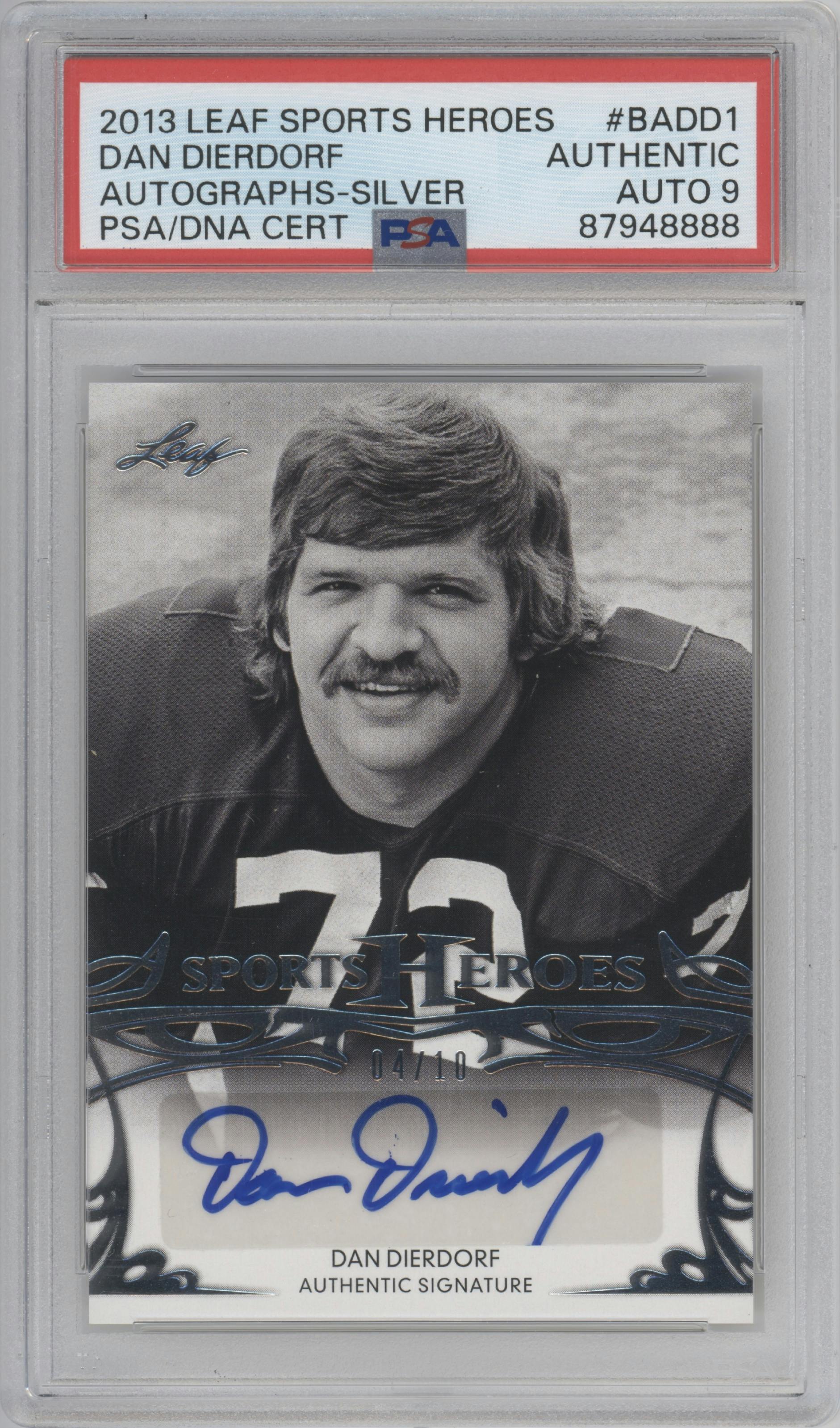 Dan Dierdorf from the 2013 Leaf Sports Heroes set featuring a Silver parallel graded by PSA.
