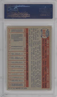 Jack Phillips from the 1957 Topps set graded by PSA and given an overall grade of 6.