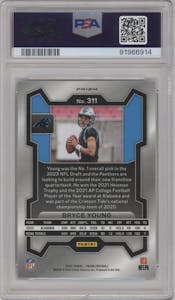 Bryce Young from the 2023 Panini Prizm set featuring a Red White Blue Prizm parallel graded by PSA and given an overall grade of 10.