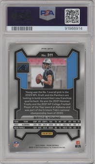 Bryce Young from the 2023 Panini Prizm set featuring a Red White Blue Prizm parallel graded by PSA and given an overall grade of 10.