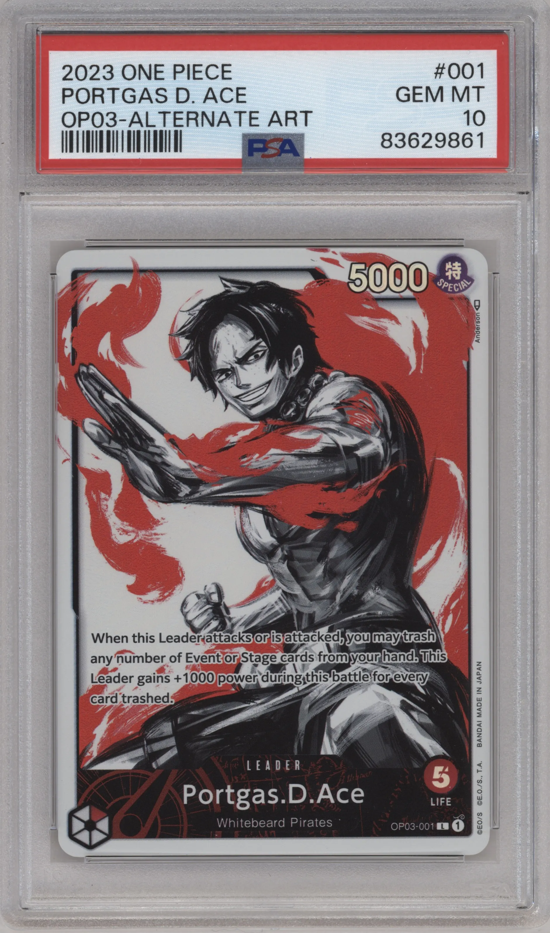 2023 One Piece Pillars of Strength Portgas.D.Ace Alternate Art PSA 10