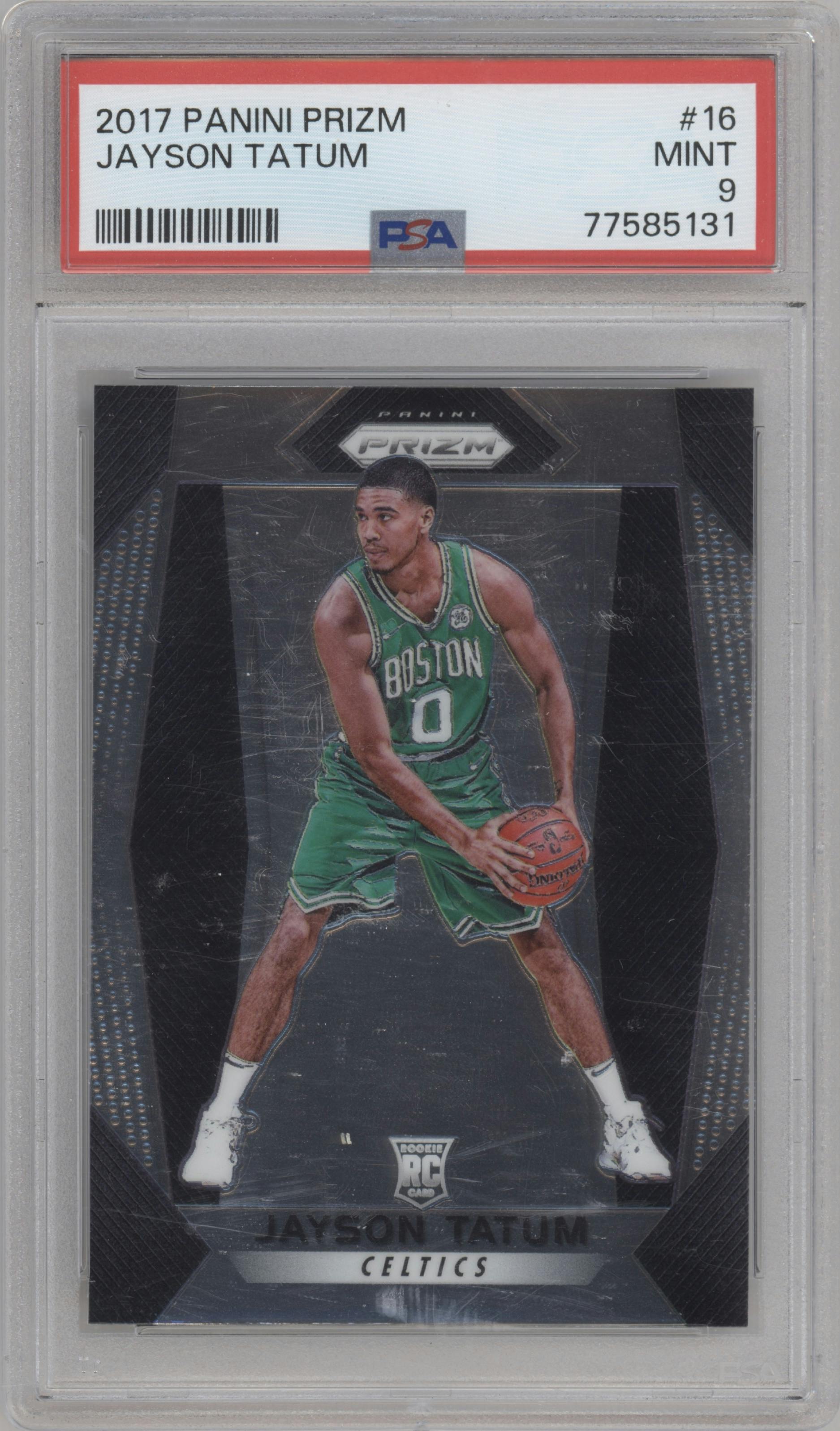 Jayson Tatum from the 2017-18 Panini Prizm  set graded by PSA and given an overall grade of 9.