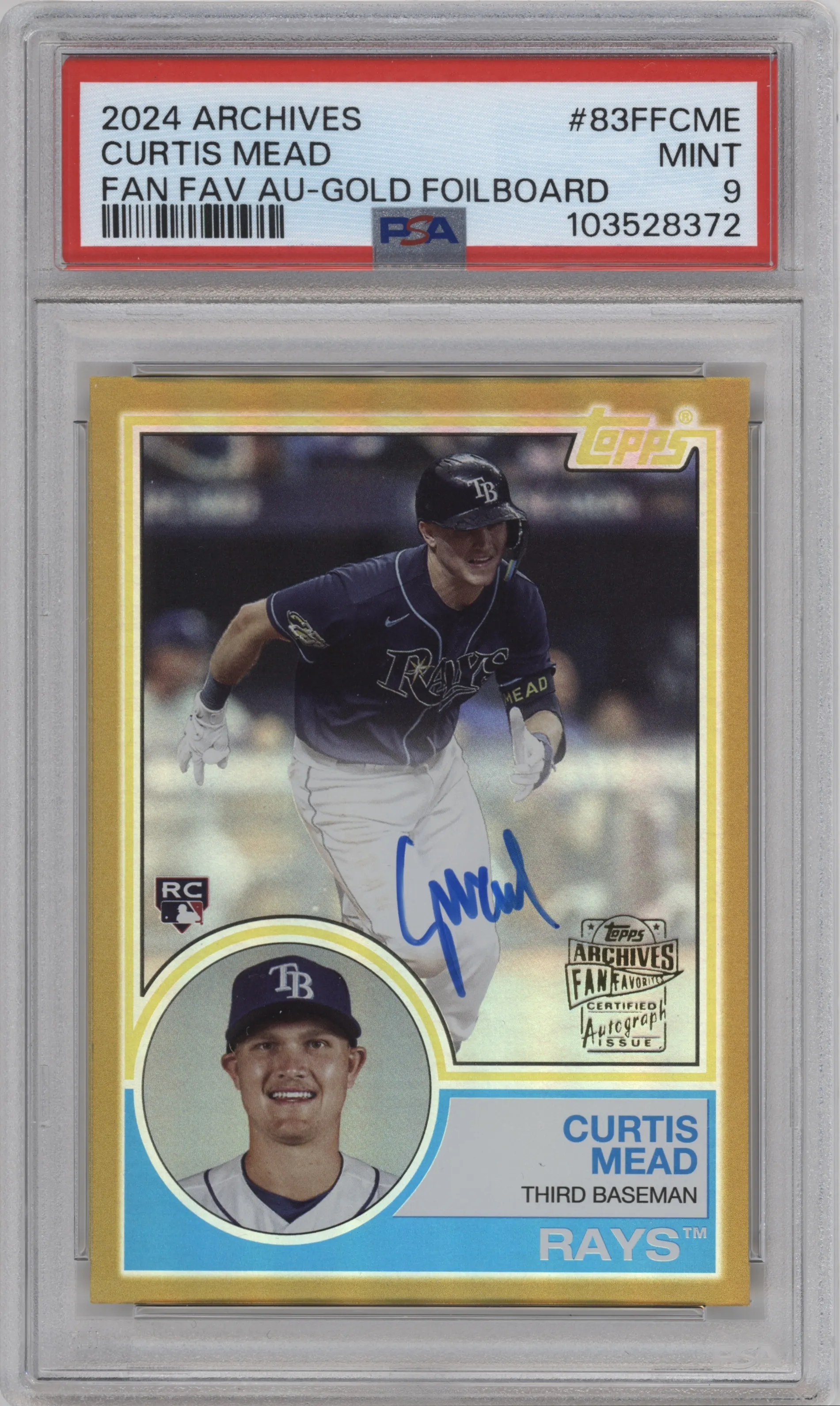 2024 Topps Archives '83 Fan Fav.Auto Curtis Mead Gold Foil #83FF-CME PSA 9