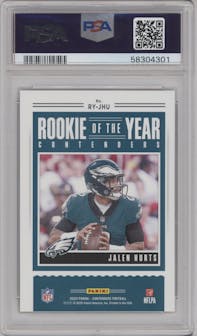 Jalen Hurts from the 2020 Panini Contenders set graded by PSA and given an overall grade of 10.