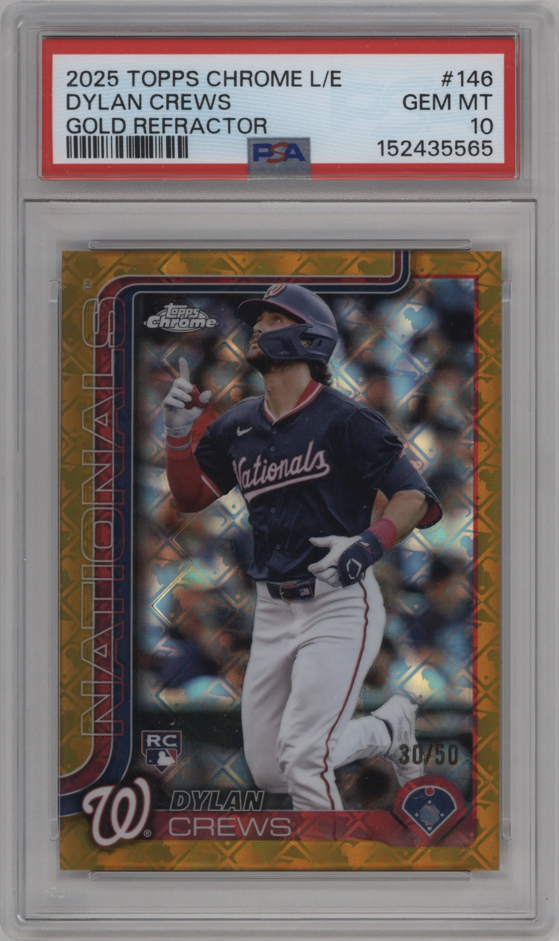 2025 Topps Chrome Logofractor Edition Dylan Crews Gold Refractor #146 PSA 10