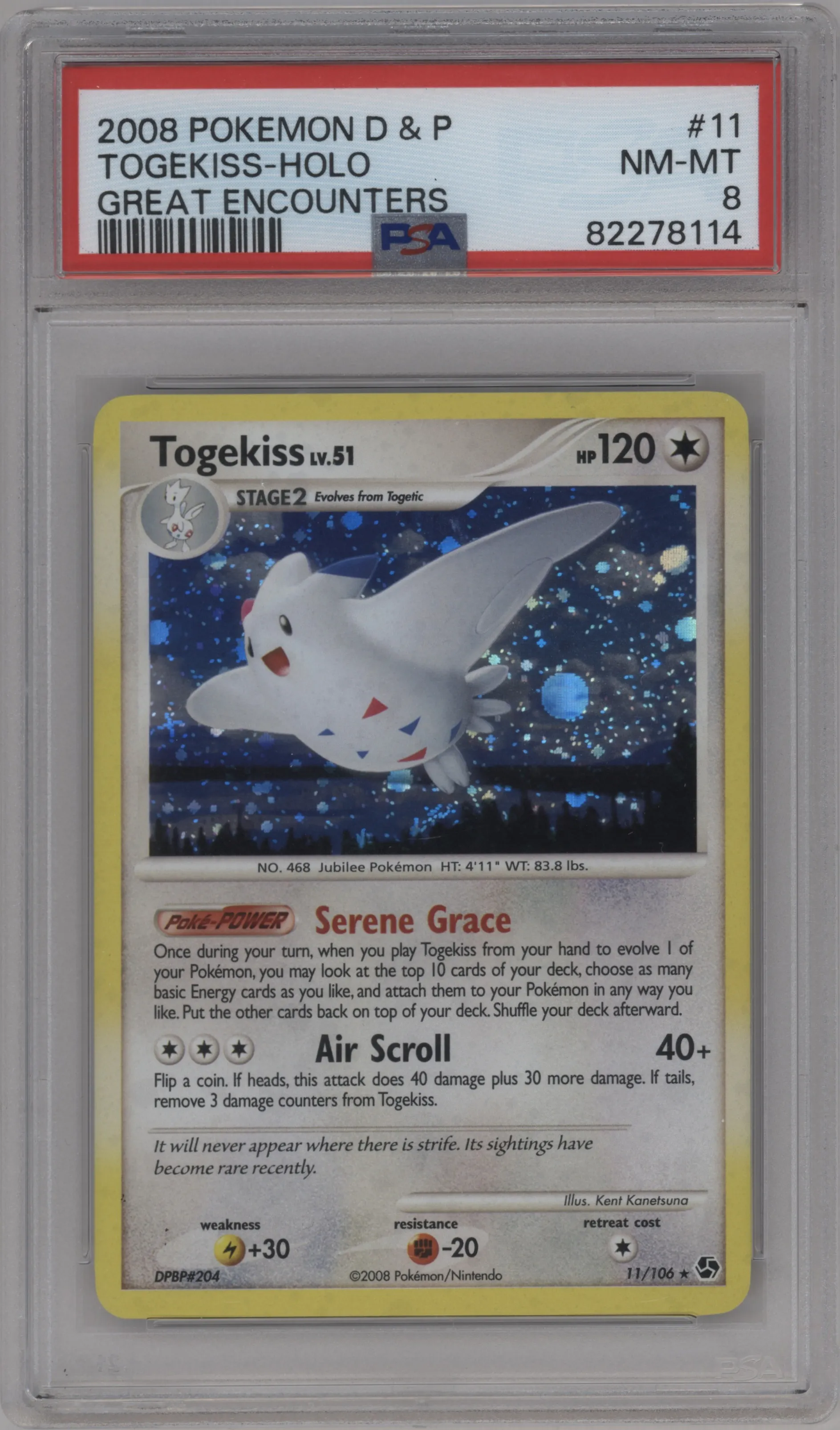 2008 Pokemon D&P Great Encounters Togekiss #11 PSA 8