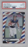 Rome Odunze from the 2024 Panini Prizm set featuring a Red White Blue Prizm parallel graded by PSA and given an overall grade of 10.
