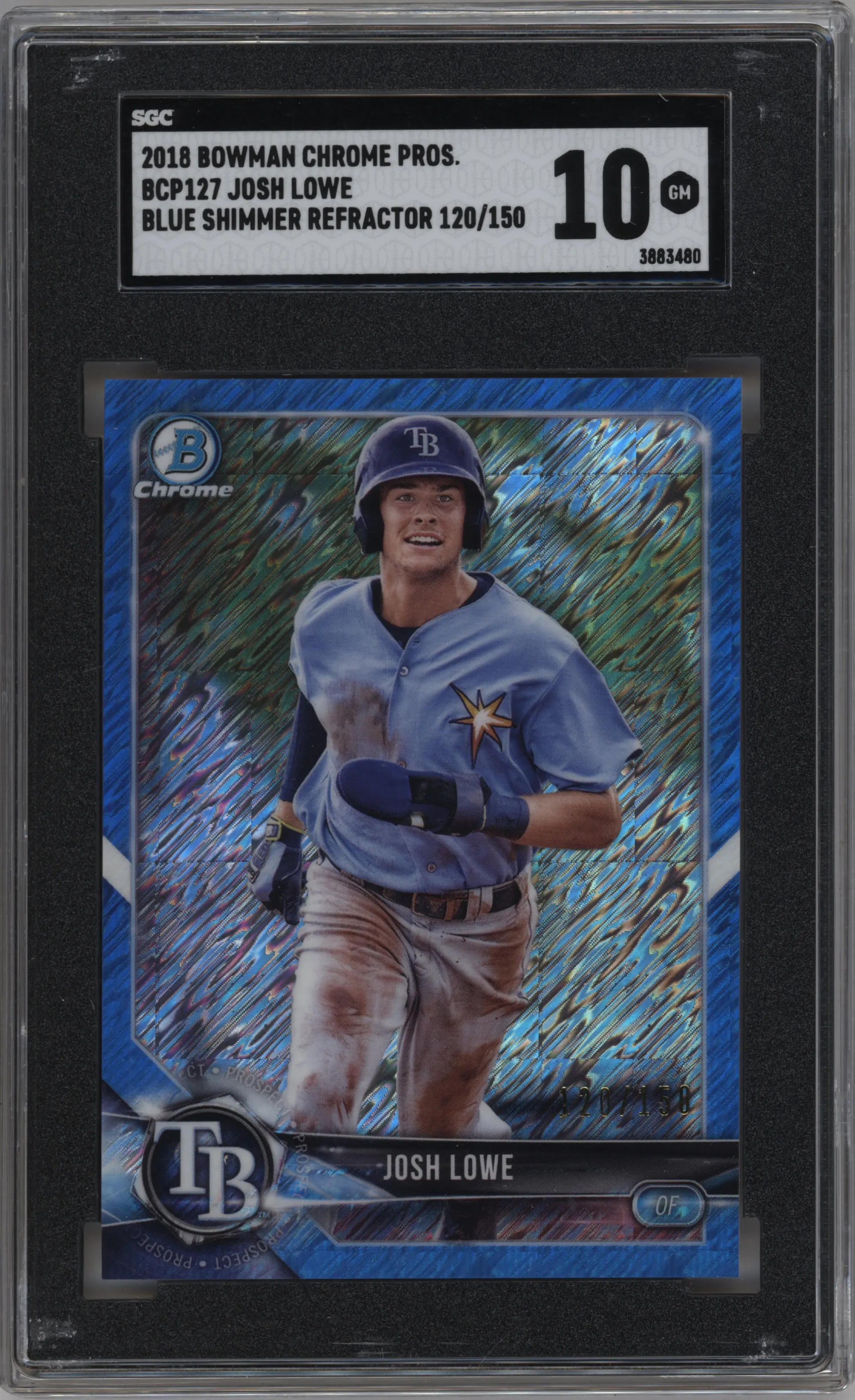 2018 Bowman Chr.Pros. Josh Lowe Blue Shimmer Refractor #BCP127 SGC 10