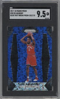 OG Anunoby from the 2017-18 Panini Prizm  set featuring a Fast Break Blue parallel graded by SGC and given an overall grade of 9.5.