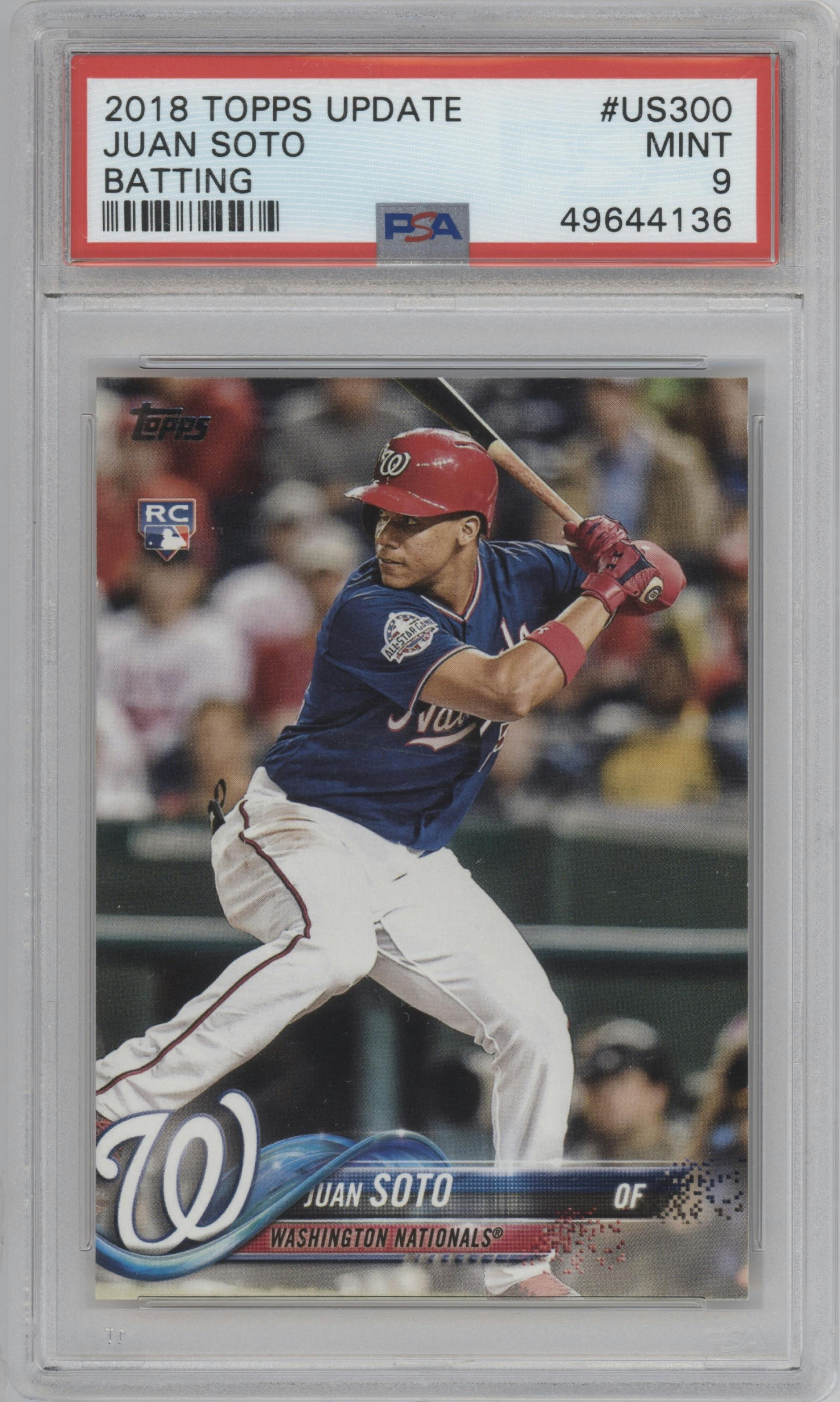 Juan Soto from the 2018 Topps Update set graded by PSA and given an overall grade of 9.