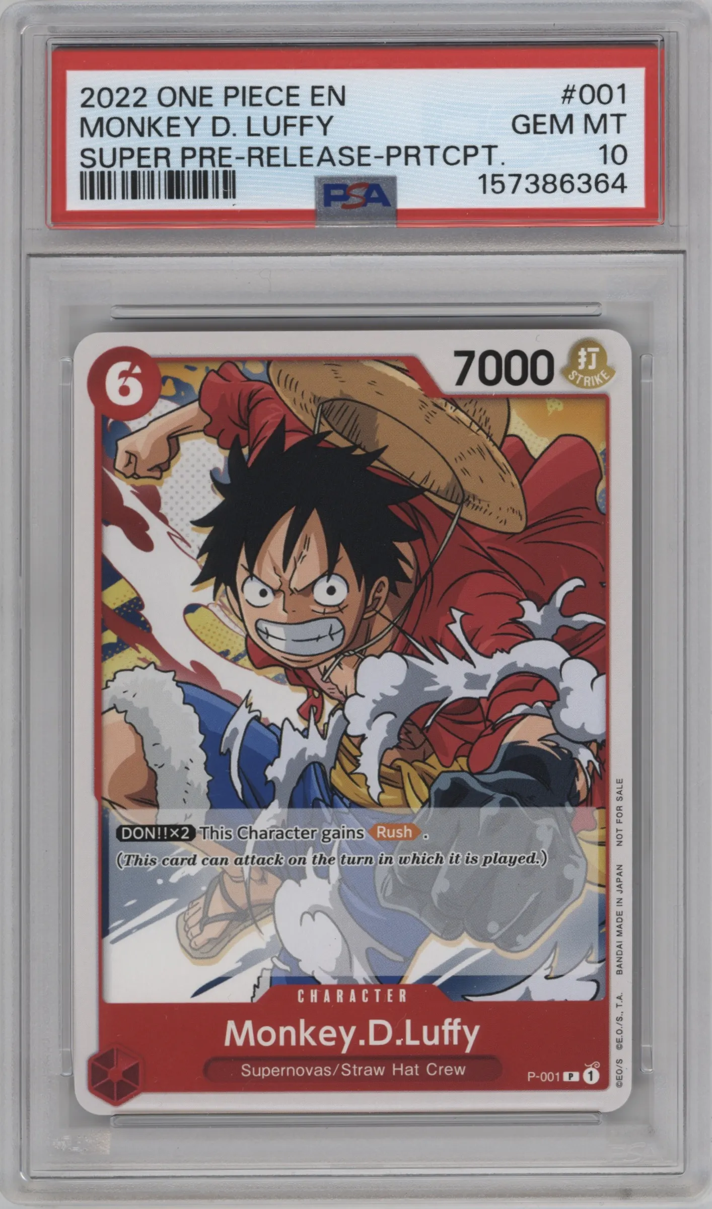 2022 One Piece Super Pre-Release Monkey.D.Luffy P #P-001 P PSA 10