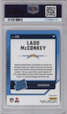 Ladd McConkey from the 2024 Donruss set featuring a Red and Green parallel graded by PSA and given an overall grade of 10.