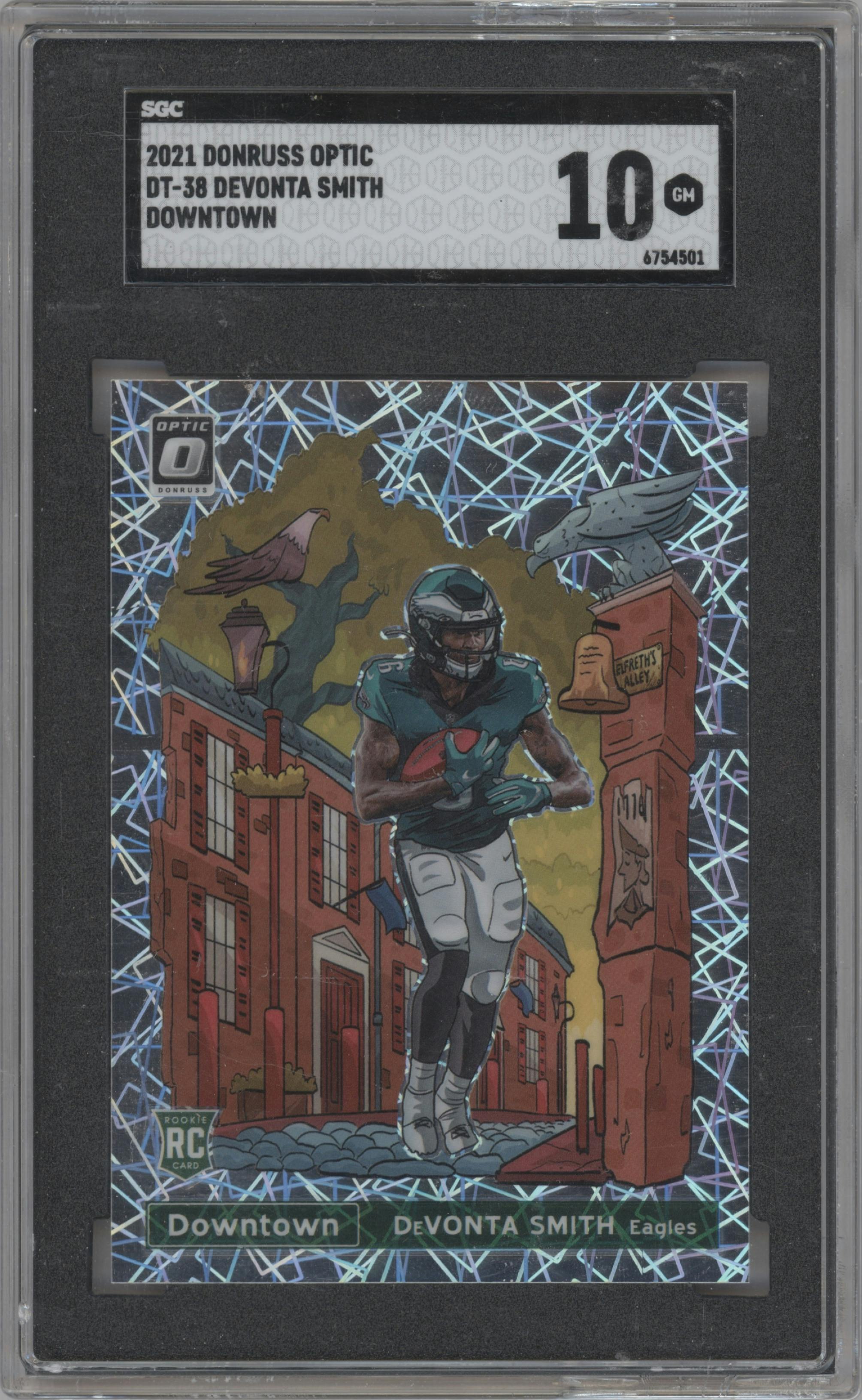 Devonta Smith from the 2021 Panini Donruss Optic set graded by SGC and given an overall grade of 10.