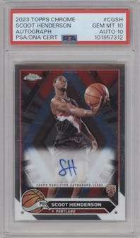 Scoot Henderson from the 2023-24 Topps Chrome set graded by PSA and given an overall grade of 10.