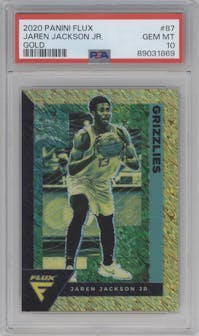Jaren Jackson Jr. from the 2020-21 Panini Flux set featuring a Gold parallel graded by PSA and given an overall grade of 10.