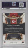Patrick Mahomes II  from the 2023 Panini Select set featuring a Blue Prizm parallel graded by PSA and given an overall grade of 10.