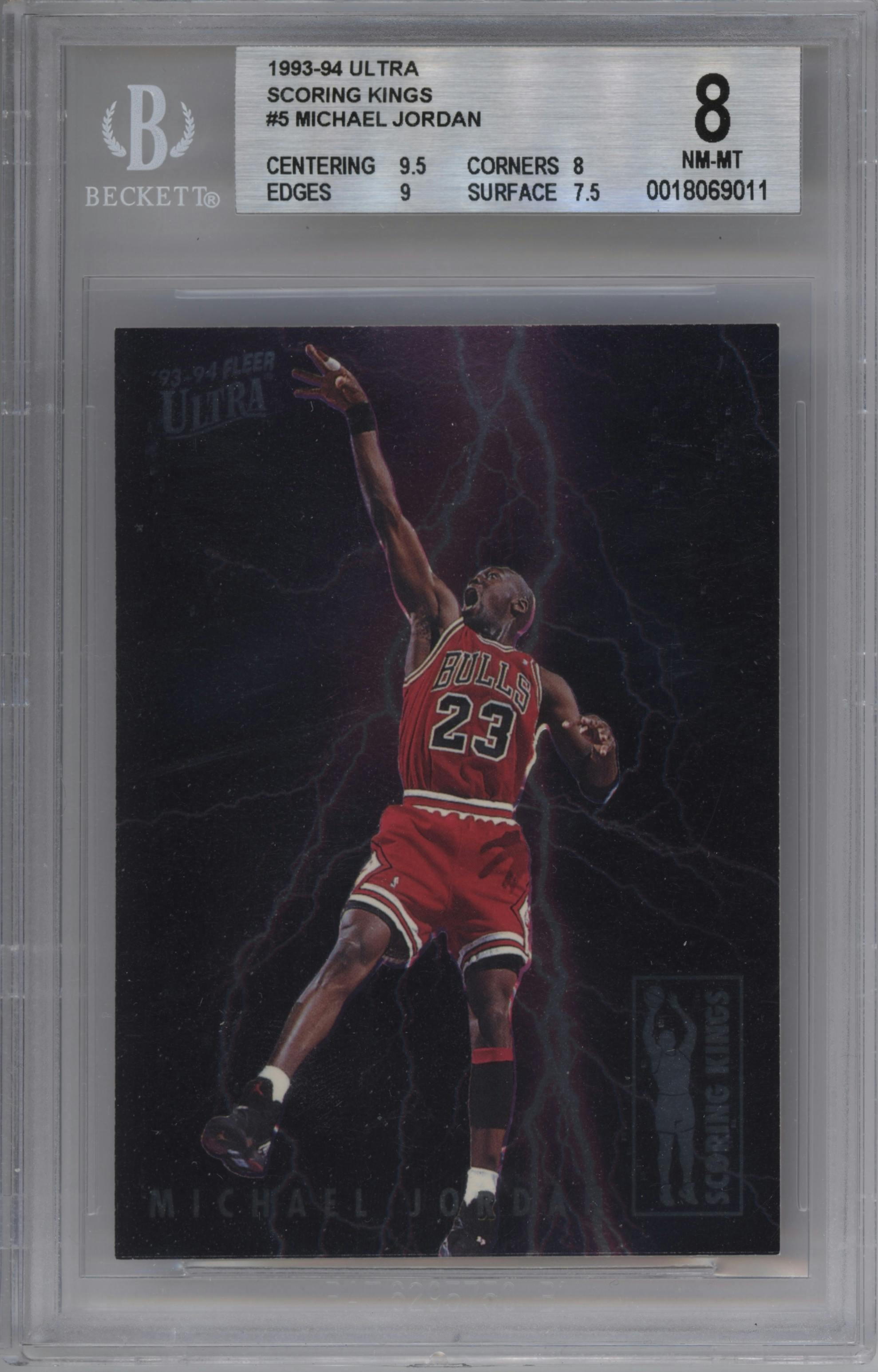 Michael Jordan from the 1993-94 Fleer Ultra set graded by Beckett and given an overall grade of 8.