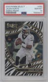 Jalen Hurts from the 2020 Panini Select set featuring a Zebra parallel graded by PSA and given an overall grade of 10.