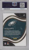 Jalen Hurts from the 2020 Panini Select set featuring a Zebra parallel graded by PSA and given an overall grade of 10.