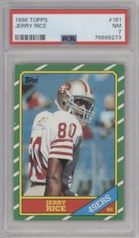 Jerry Rice from the 1986 Topps set graded by PSA and given an overall grade of 7.