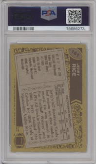 Jerry Rice from the 1986 Topps set graded by PSA and given an overall grade of 7.